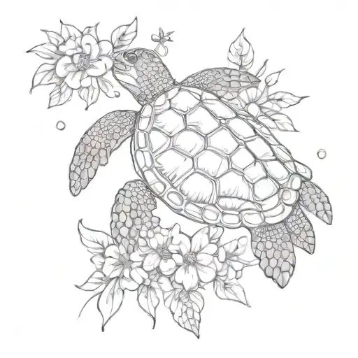 Sea Turtle With Flowers On It