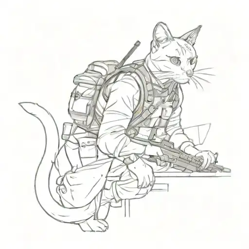 Create A Tattoo Design Featuring A Soldier With A Cat As A Companion