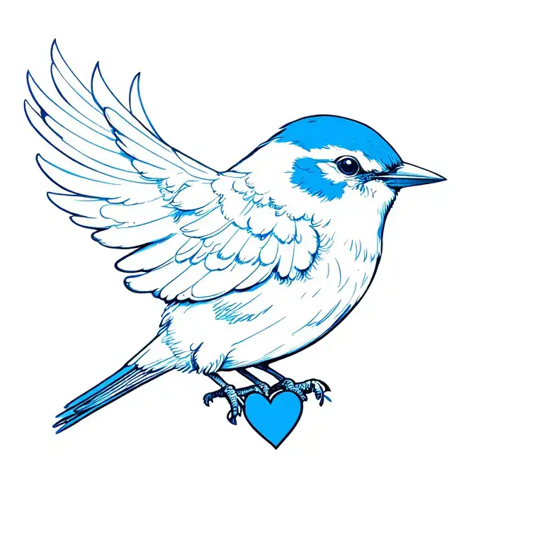 Blue Bird With Heart Tattoo On His Arm