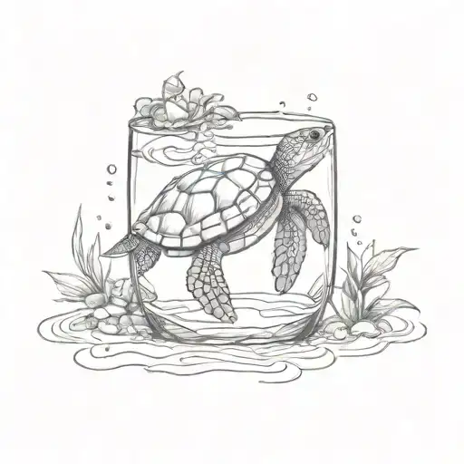 A Sea Turtle Swimming In A Cocktail Glass Under The Sun