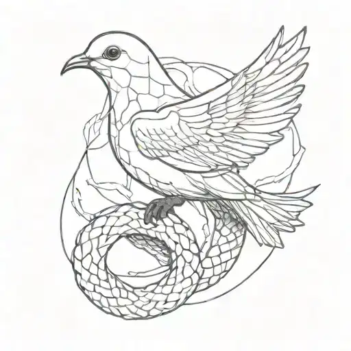 Minimalist Dove And Snake Intertwined