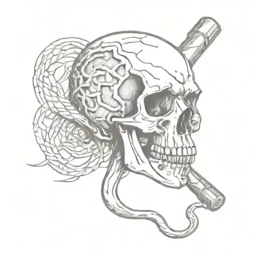 Skull With A Hole In Its Head By A Framing Hammer And Snake Coming Out Of The Eye