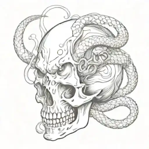 Buffulo Skull With Snake Comign Out Of It's Head