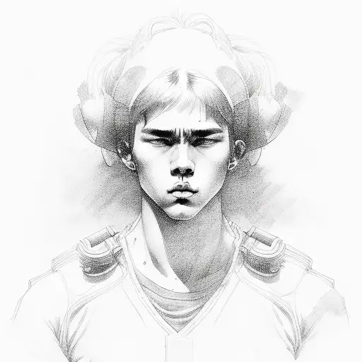 Ink Portrait Of A Young 18 Years Old Athletic Handsome Male In The Style Of Ki Jung Gi