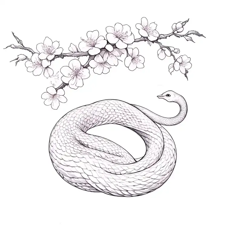 Cherry Blossom Wrapped Around Pagoda Snake