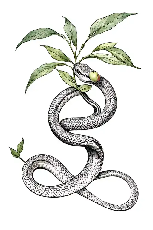 Olive Branch Wrapped W Snake Intertwined