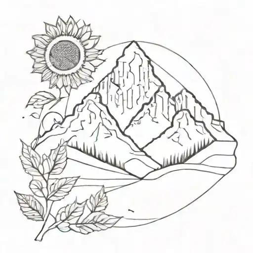 A Minimalist Tattoo Of A Mountain Range With A Subtle Sunflower Incorporated Into The Design