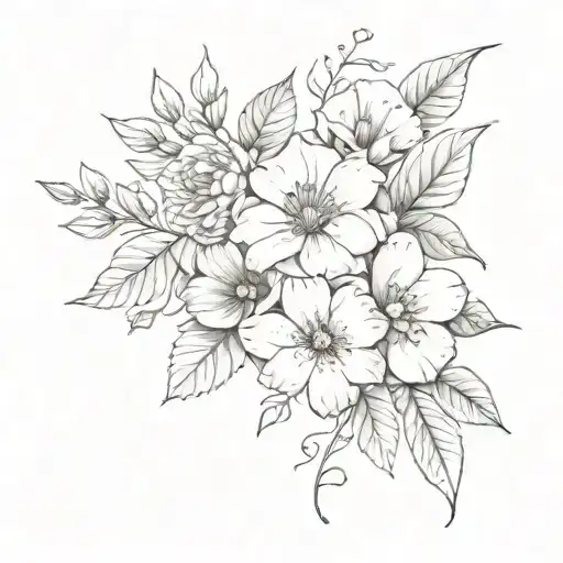 Design A Tattoo With A Mix Of Girly Elements Like Flowers And Leaves In A Sketch Style