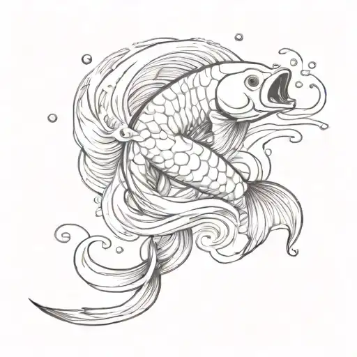 A Koi Fish Swimming Through Ocean Waves While Holding A Music Note In Its Mouth