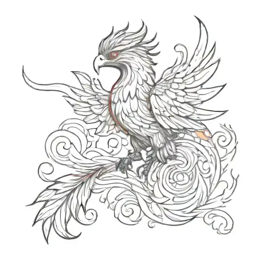 Black Phoenix With A Long Red And Orangetail