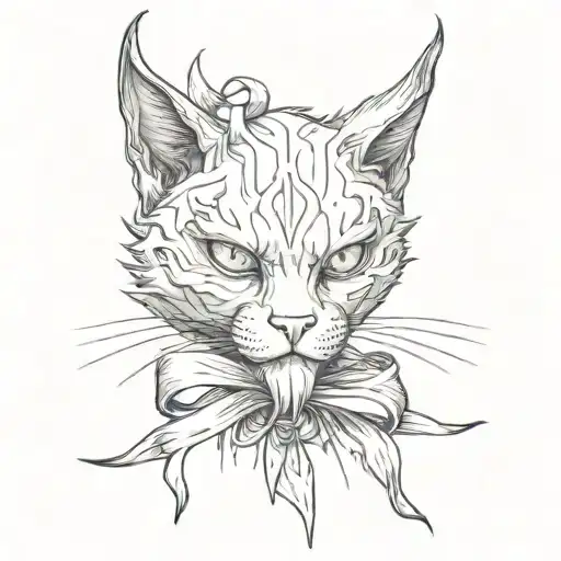 A Demonic Cat With A Ribbon Over His Eyes