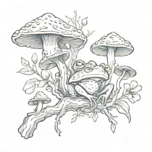Earthy Mystical Branch With Mushrooms And Frog