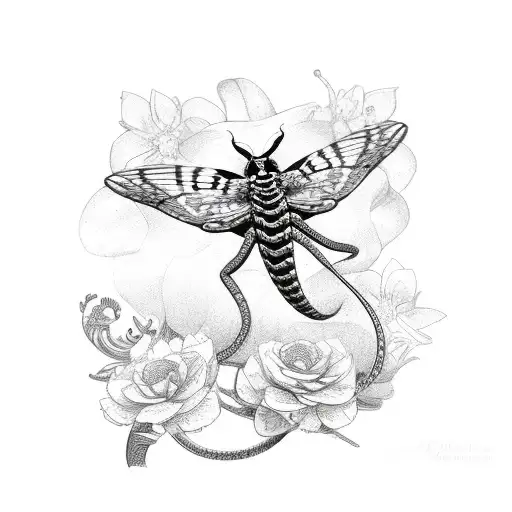 Snake And Moth With Flowers