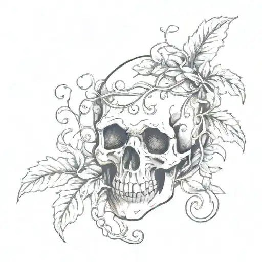 A Skull With Vines Coming Out Of It In All Directions