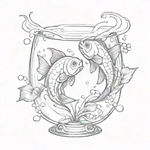 Two Pisces Fish Swimming In A Champagne Glass