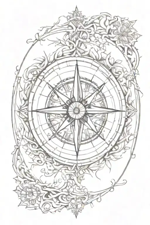 Compass Rose With Tree Of Life Overlaid