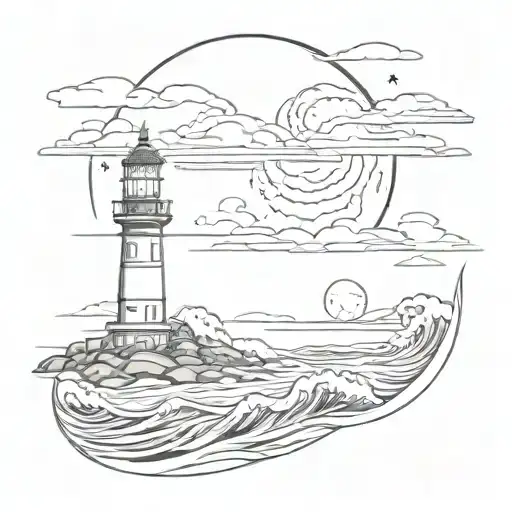 Ocean Waves Crashing Against A Swedish Lighthouse Under A Full Moon