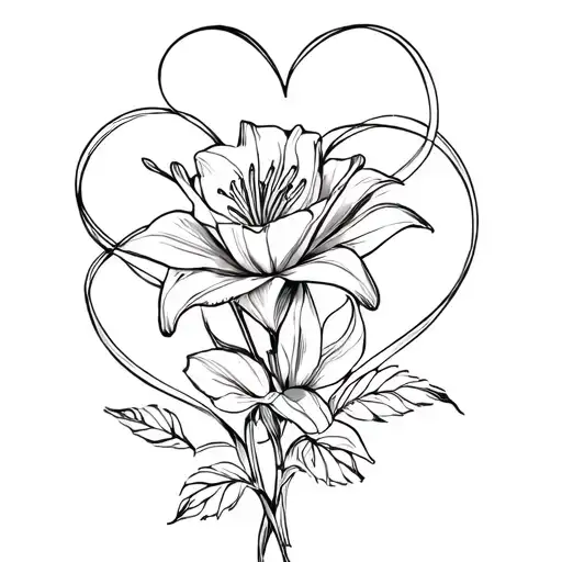 A Lily And Rose In The Middle Surrounded By Curving Lines That Curve Into Hearts