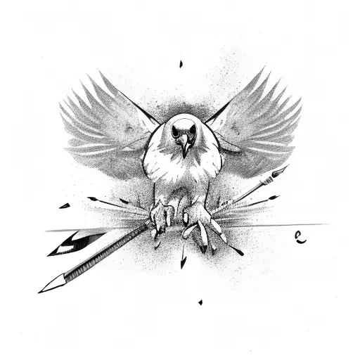 Hawk Midflight Shot Through With Arrow