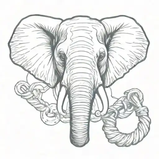 Elephant Face Head On With A Rigging Shackle Held By The Trunk