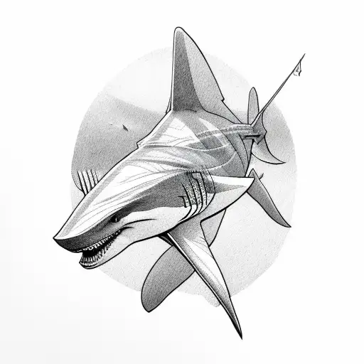 Above View Of Shark With Its Shadow Underneath It