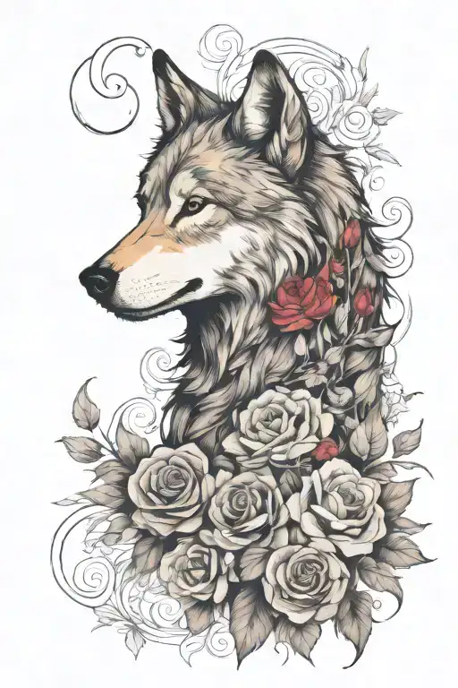 Wolf Blended By Roses Mayflowers