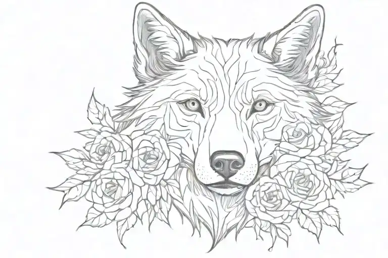 Wolf Blended By Roses Mayflowers