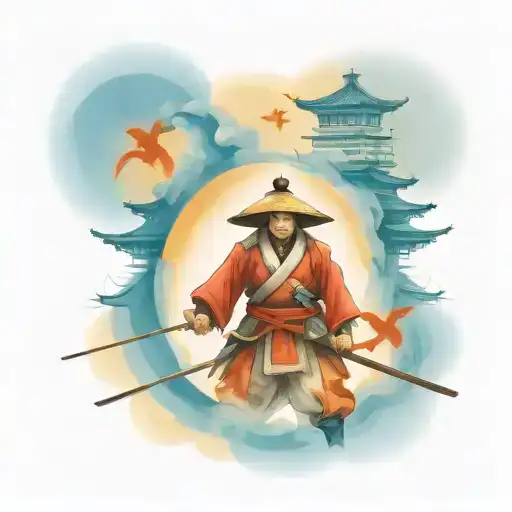 Samurai War Scene With Pagoda