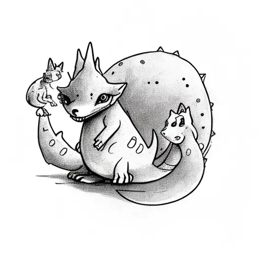 A Small Cute Baby Dino On Two Leg That Has A Sad Face And Is Holding A Fox Plushie