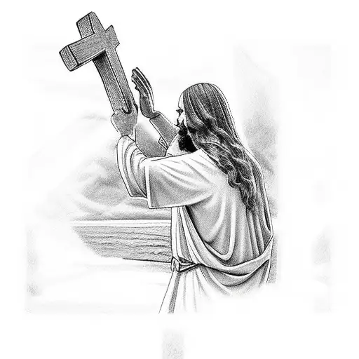 Jesus Praying With Crosses In The Background