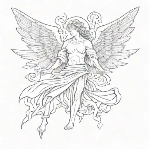 Winged Angel Holding A Long Scroll While Levitating