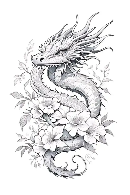 Dragon And Flowers Wrapped