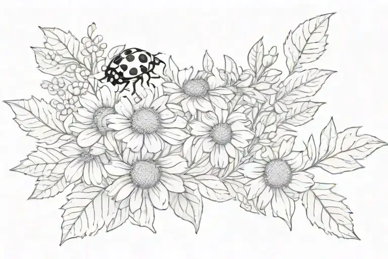 Ladybug Chamomile Oak Leaves