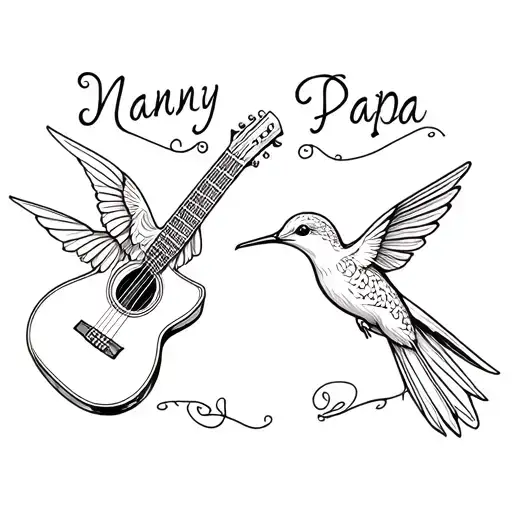 Humming Bird And Acoustic Guitar With Names Nanny And Papa