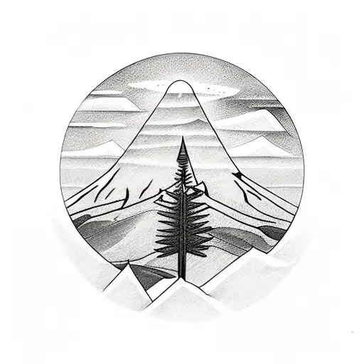 A Simple Linear Tattoo With A Cedar Tree And Ararat Mountain And The Armenian Eternity Symbol