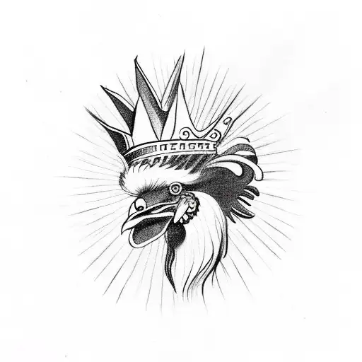 Rooster Head Wearing A Crown And The Sun Is In The Background