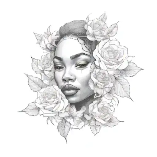 Black Women's Face With Roses