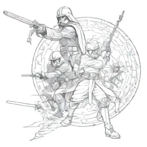 A Mashup Of Star Wars And Lord Of The Rings Characters In A Battle Scene