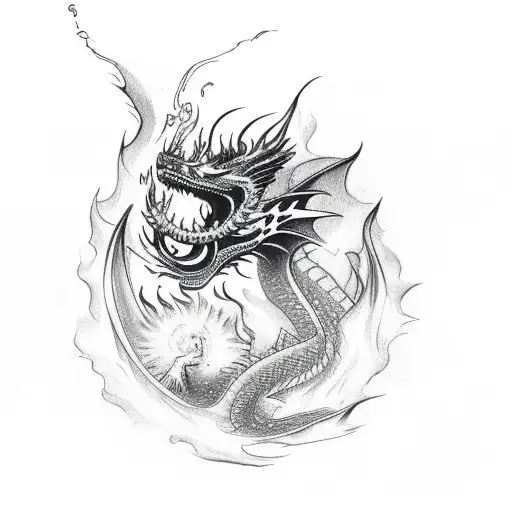 Dragon With Flame Sparks And Smoke