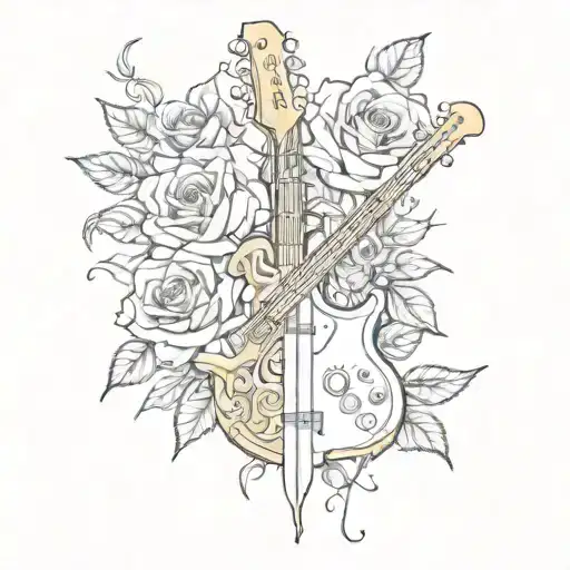 Drums Electric Guitar Bass Guitar Flute And Rose