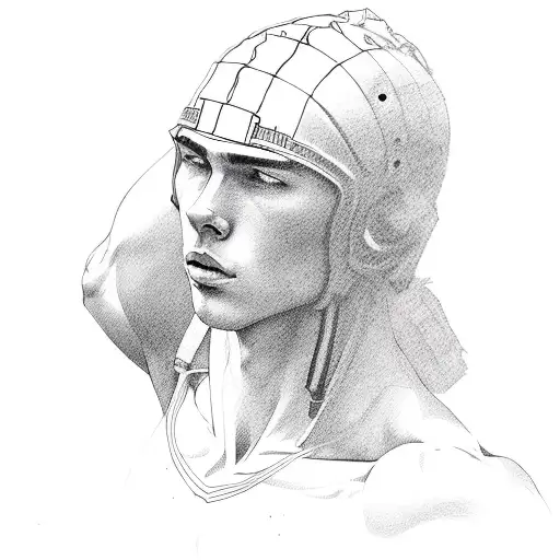 Ink Portrait Of A Young 18 Years Old European Athletic Handsome Male In The Style Of Ki Jung Gi