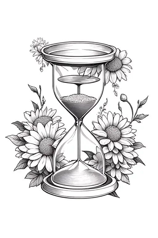 An Hourglass Surrounded By Chrysanthemum Flowers