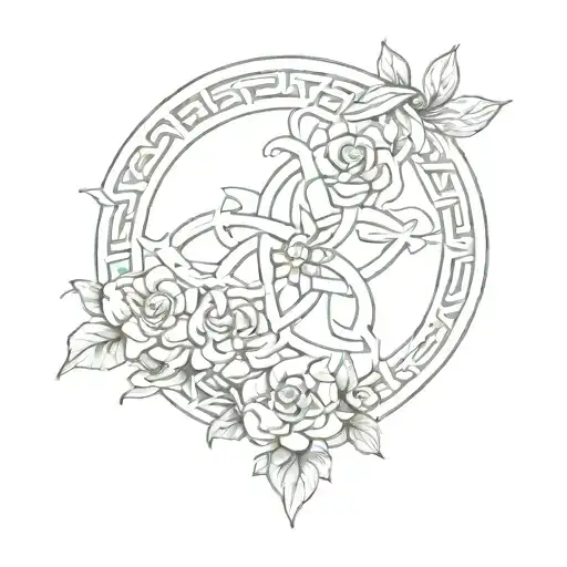 Celtic Triqueta Knot With Flowers Surrounding It