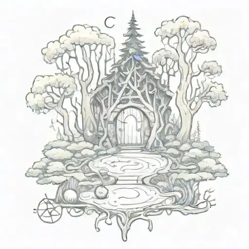 A Sketch Of A Mystical Forest With Hidden Witch Symbols