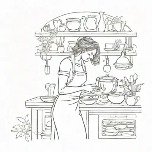 A Tattoo Design Of A Mum Baking In A Cozy Kitchen Surrounded By Wildlife And Nature Scenes