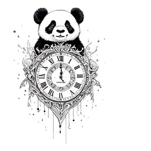 Panda Bear And Clock