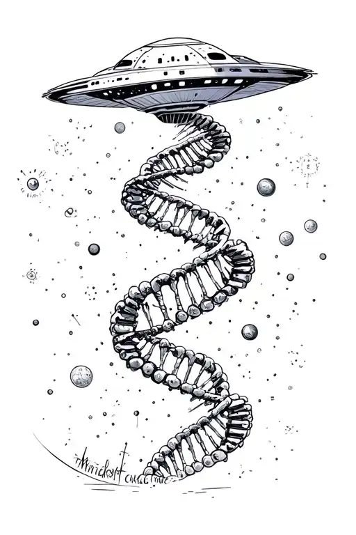 Dna Double Helix Connecting Atoms Earth And Ufo