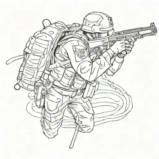 A Silhouette Of A Soldier Holding A Hose Like A Gun