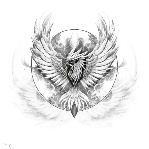 Mechanical Phoenix With An An Engine Heart With Red Fire
