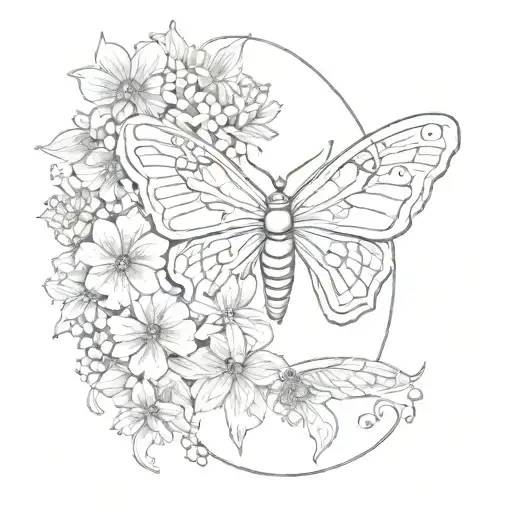 Lunar Moth With Flowers Chest Tattoo Design